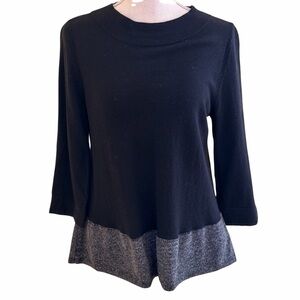 Anthropologie Black with Grey Band at Hem Scoop Neck 3/4 Sleeve Sweater M
